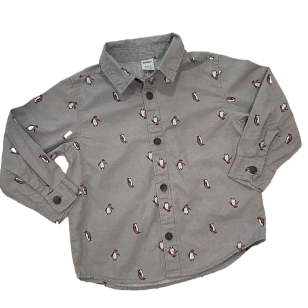 ⭐️Old Navy, 2 Piece, 18-24M Sweater and Button Down Shirt, Red and Gray. 5/$25 - Picture 3 of 6
